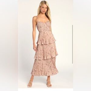 Cascading Crush Pink Floral Print Tiered Bustier Midi Dress Lulus
